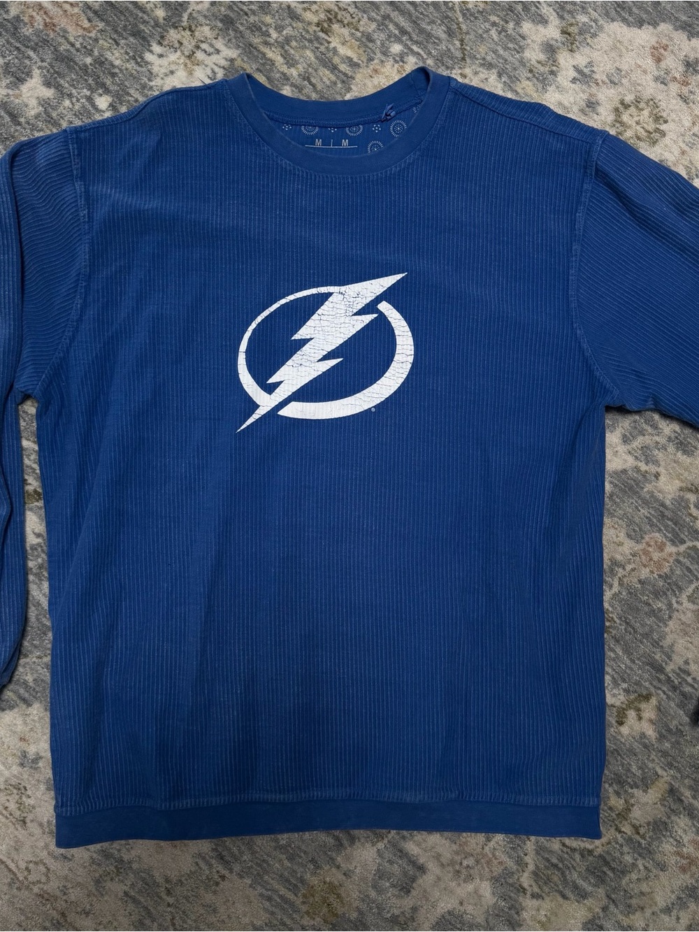 Pressbox Blue Crewneck Sweater with White Lightning Logo